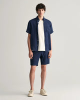 GANT Regular Fit Garment-Dyed Linen Short Sleeve Shirt in Marine