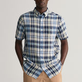 GANT Regular Fit Linen Madras Short Sleeve Shirt Marine