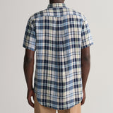 GANT Regular Fit Linen Madras Short Sleeve Shirt Marine