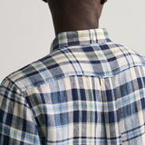 GANT Regular Fit Linen Madras Short Sleeve Shirt Marine