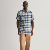 GANT Regular Fit Linen Madras Short Sleeve Shirt Marine