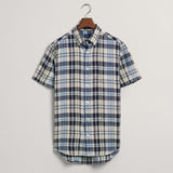 GANT Regular Fit Linen Madras Short Sleeve Shirt Marine