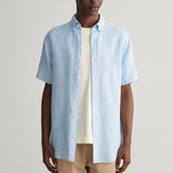 Gant Regular Fit Linen Short Sleeve Shirt in Capri Blue