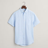 Gant Regular Fit Linen Short Sleeve Shirt in Capri Blue