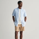 Gant Regular Fit Linen Short Sleeve Shirt in Capri Blue