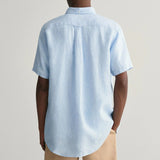 Gant Regular Fit Linen Short Sleeve Shirt in Capri Blue