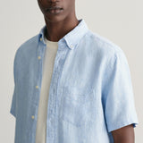 Gant Regular Fit Linen Short Sleeve Shirt in Capri Blue