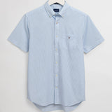 GANT Regular Fit Short Sleeve Banker Stripe Broadcloth Shirt Capri Blue