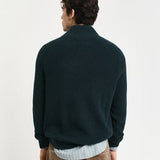 GANT Ribbed Cotton Wool Half-Zip Sweater in Tartan Green