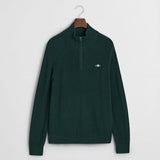 GANT Ribbed Cotton Wool Half-Zip Sweater in Tartan Green