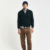 GANT Ribbed Cotton Wool Half-Zip Sweater in Tartan Green