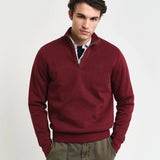 GANT Sacker Ribbed Half Zip Sweater In Wine Red