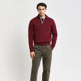 GANT Sacker Ribbed Half Zip Sweater In Wine Red