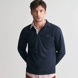 GANT Textured Collar Polo In Evening Blue