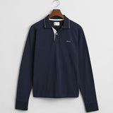 GANT Textured Collar Polo In Evening Blue