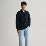 GANT Textured Cotton Half-Zip Sweater Evening Blue