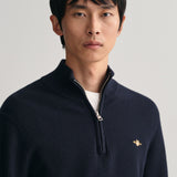 GANT Textured Cotton Half-Zip Sweater Evening Blue