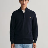 GANT Textured Cotton Half-Zip Sweater Evening Blue