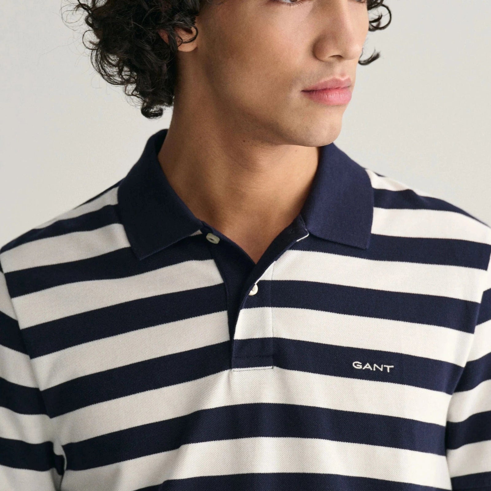 GANT Wide Striped Pique Polo Shirt in Evening Blue