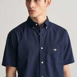 Gant Regular Fit Cotton Linen Short Sleeve Shirt in Evening Blue