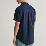 Gant Regular Fit Cotton Linen Short Sleeve Shirt in Evening Blue