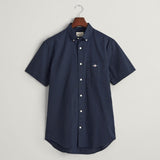 Gant Regular Fit Cotton Linen Short Sleeve Shirt in Evening Blue