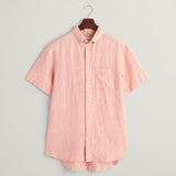 Gant Regular Fit Linen Short Sleeve Shirt in Peachy Pink