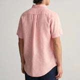 Gant Regular Fit Linen Short Sleeve Shirt in Peachy Pink