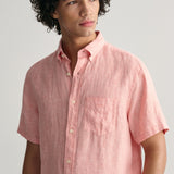 Gant Regular Fit Linen Short Sleeve Shirt in Peachy Pink