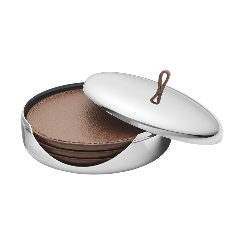 Georg Jensen Sky Coaster Set Leather Stainless Steel