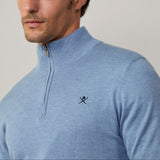 Hackett Cotton-silk Quarter Zip jumper In Sea Blue