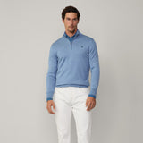 Hackett Cotton-silk Quarter Zip jumper In Sea Blue