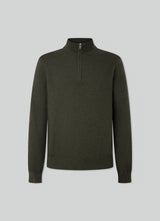 Hackett Merino Cash Mix Half Zip in Dark Green