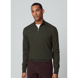 Hackett Merino Cash Mix Half Zip in Dark Green