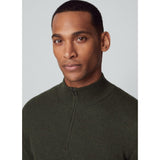 Hackett Merino Cash Mix Half Zip in Dark Green