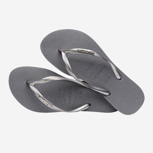 Havaianas Slim Logo Metallic Flip Flops in Steel Grey