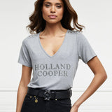 Holland Cooper Diamante Vee Neck Tee in Grey Marl