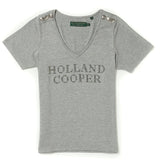 Holland Cooper Diamante Vee Neck Tee in Grey Marl