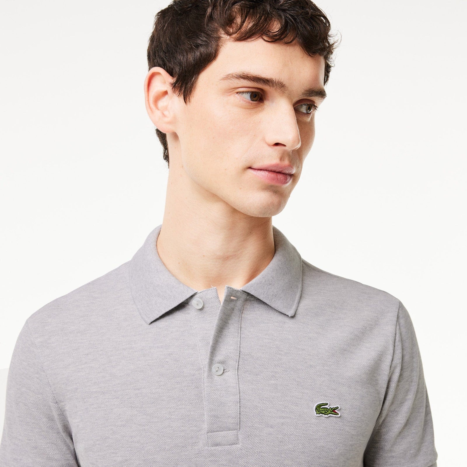 Lacoste Ribbed Collar Polo in Grey Chine