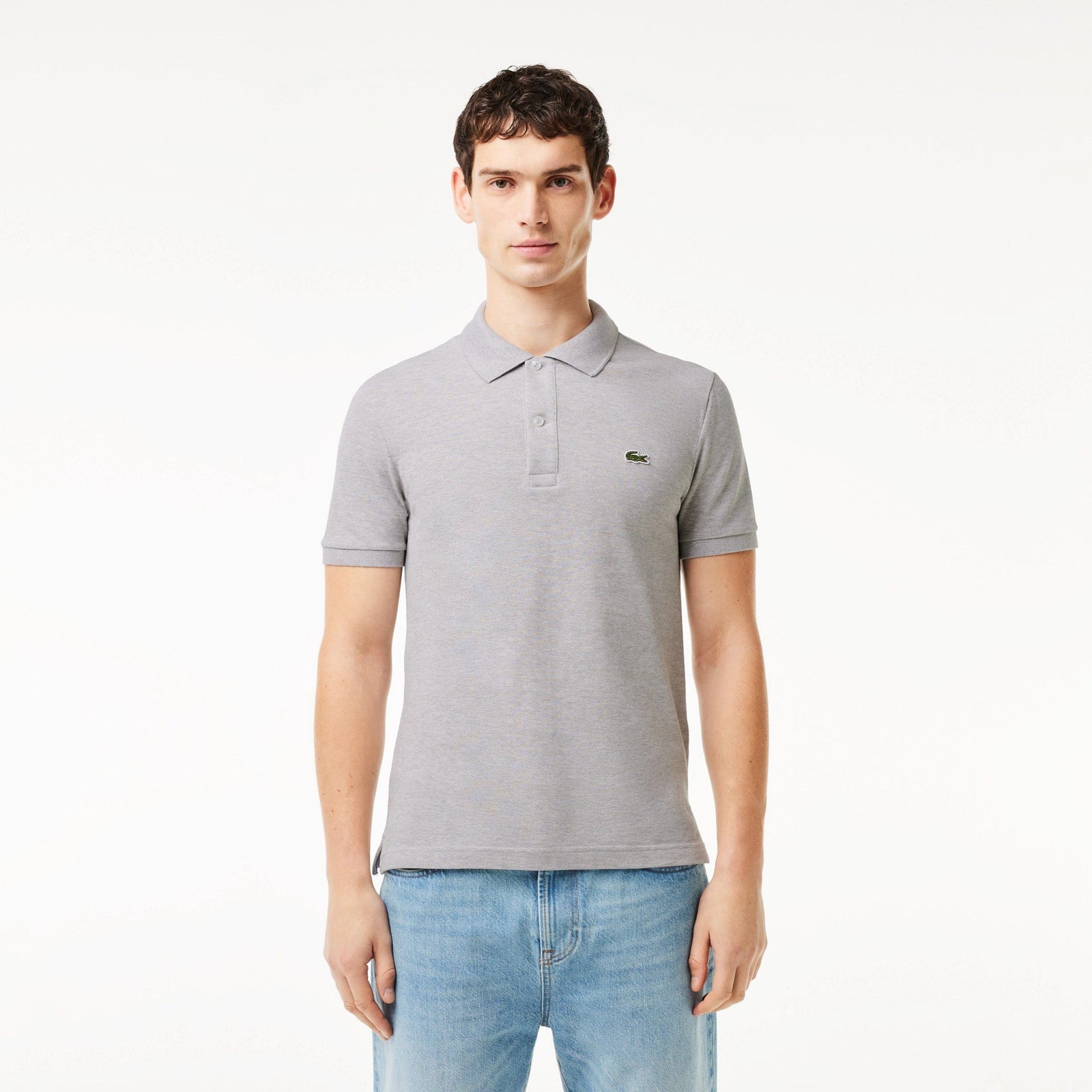 Lacoste Ribbed Collar Polo in Grey Chine