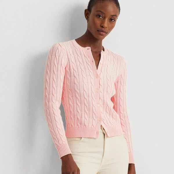 Lauren Ralph Lauren Cable Knit Cotton Cardigan in Pink Opal