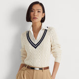 Lauren Ralph Lauren Cable-Knit Cricket Jumper Cream French Navy