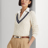 Lauren Ralph Lauren Cable-Knit Cricket Jumper Cream French Navy