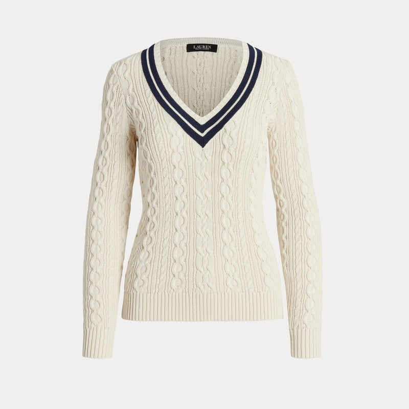 Lauren Ralph Lauren Cable-Knit Cricket Jumper Cream French Navy – Elys ...