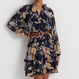 Lauren Ralph Lauren Floral Belted Crinkle Georgette Dress