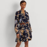 Lauren Ralph Lauren Floral Belted Crinkle Georgette Dress