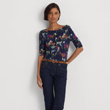 Lauren Ralph Lauren Floral Stretch Cotton Boatneck Tee