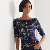 Lauren Ralph Lauren Floral Stretch Cotton Boatneck Tee