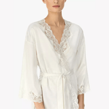 Lauren Ralph Lauren Lace Detail Signature Satin Kimono Robe, Ivory