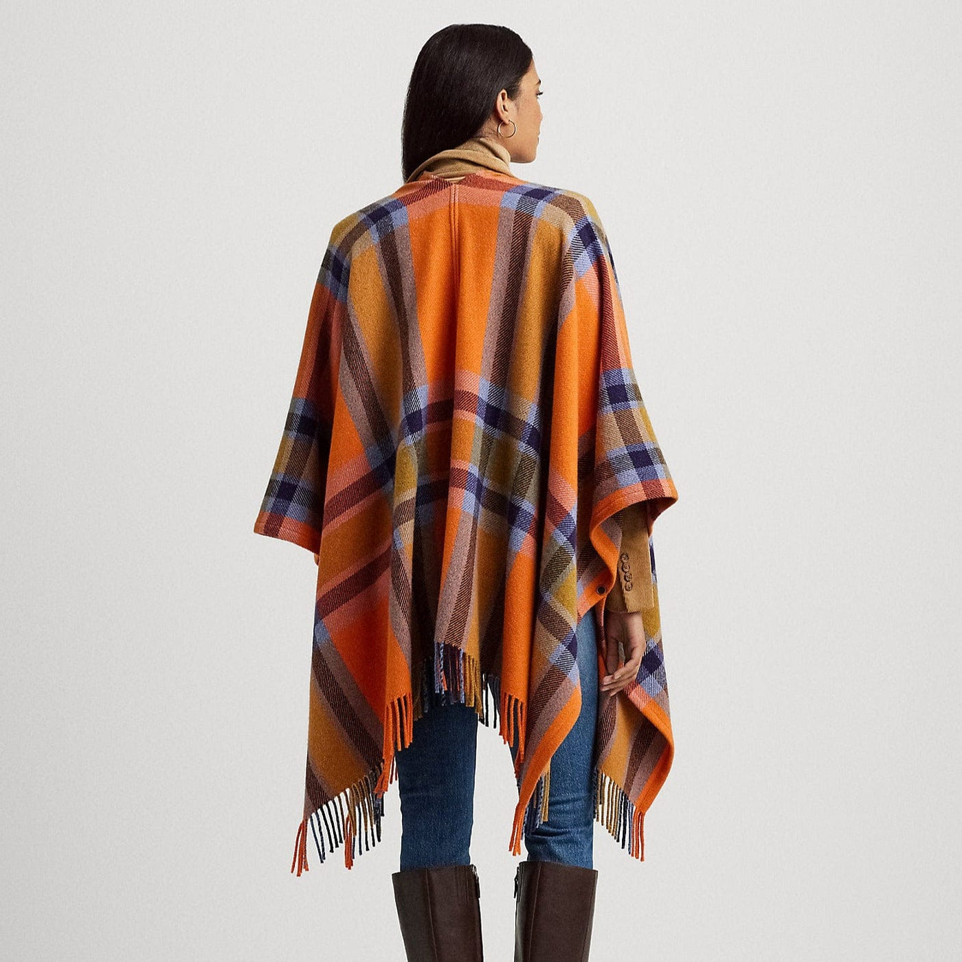 Lauren store Ralph Lauren Plaid Neck Buckle Poncho Jacket